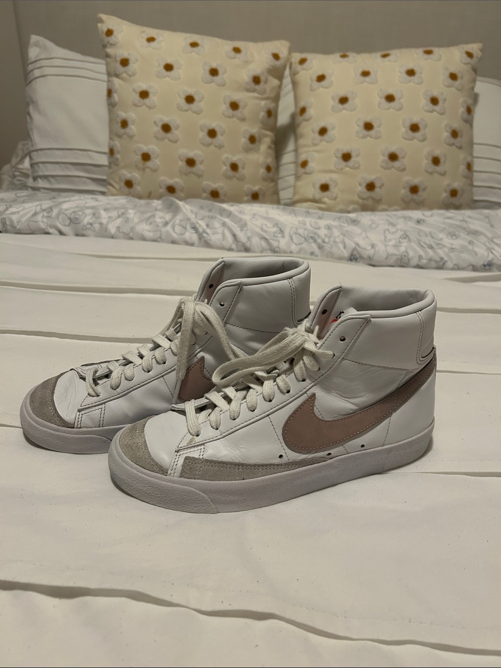 Nike Blazer Mid High Top Sneakers - White with Blush Pink Swoosh